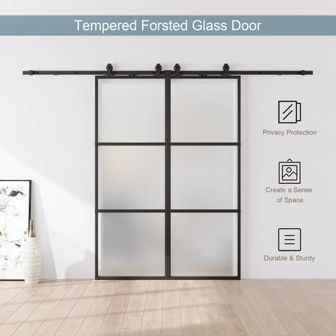 Sturdy Metal And Glass Sliding Double Barn Door With Hardware Kit 48 By 84 Inches Soft Close Included