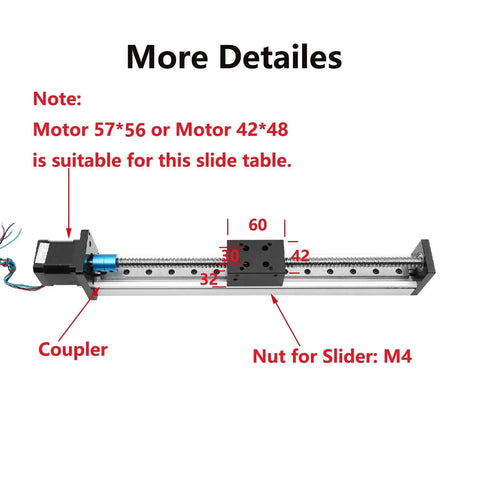 Close-up of 1200mm Travel Ball Screw Linear Guide Slide with RM1610 SFU1610 and Nema 17 Stepper, SGX Series, for CNC applications.