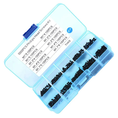 1000Pcs Small Cross Head Self Tapping Screws Assortment Kit M1 M1.2 M1.4 M1.7 Handy Fix It Kit For Watches Glasses And Electronics In A Portable Plastic Case Stainless Steel.