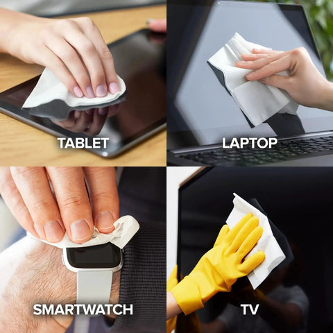 Streak-Free Electronic Screen Cleaning Wipes 80 Count 2 Pack For TVs And Devices used on tablet, laptop, smartwatch, and TV.