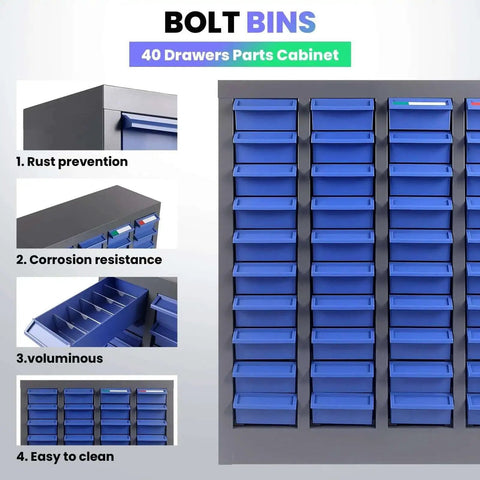 40 Drawer Parts Cabinet With 200 Dividers And 80 Label Slots For Easy Organization Of Bolts Nuts And Small Tools