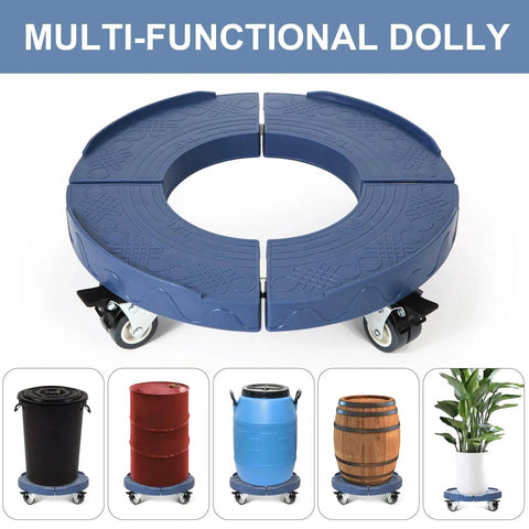 Round Trash Can Dolly With Wheels, Heavy Duty 440 Lb Capacity, Adjustable 15 To 19 Inch Diameter, Four Locking Swivel Wheels, Blue