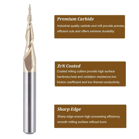 Pro Grade Carbide Ball Nose Router Bit Set For CNC Engraving And Wood Carving 1/64in 1/32in 1/16in Radius 2 Flute Spiral End Mills