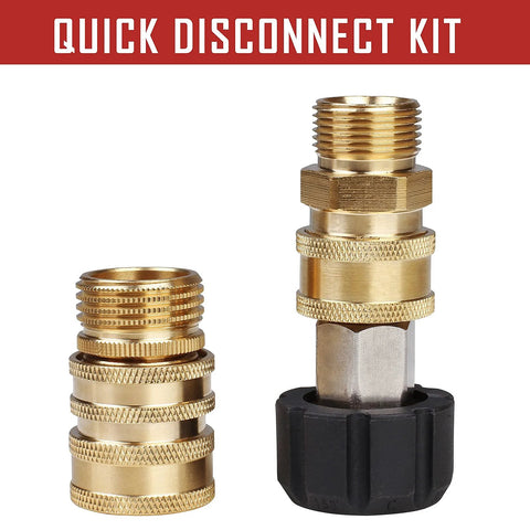 WOJET brass pressure washer adapter set with M22 to 3/8 in QC and 3/4 in quick-release; knurled brass fittings