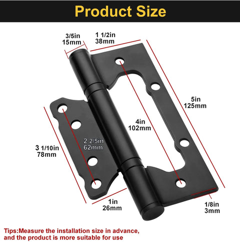 No Mortise 5 Inch Door Hinges Black 304 Stainless Steel With Bearings Heavy Duty 100 Kg Load Capacity size dimensions