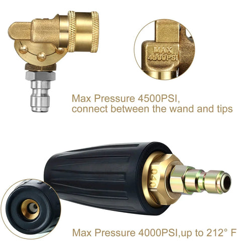 Turbo Nozzle Pressure Washer Kit With 7 Spray Tips 1 Quarter Inch Quick Connector Up To 4000 PSI Pivoting Coupler
