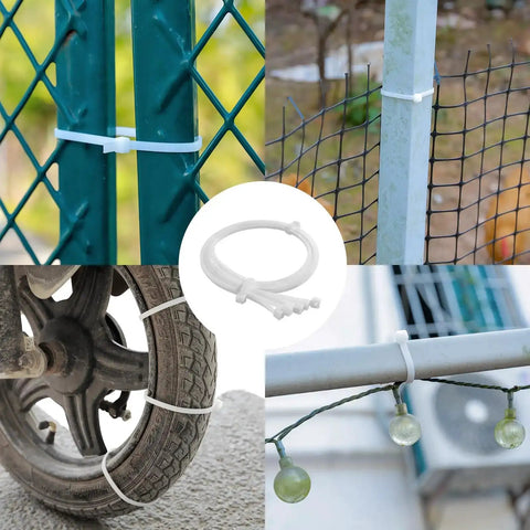 18 Inch Heavy Duty Zip Ties 120 Lbs Tensile Strength Double Sided Toothed Self Locking Nylon Cable Ties for Indoor Outdoor White 100 Pack Built Tough For Real World Wiring And Organizing securing fences, wheels, and lights.
