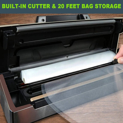 Pro Home Vacuum Sealer With Built In Cutter And Bag Storage Auto And Manual Modes Two Seal Settings Includes Bag Rolls