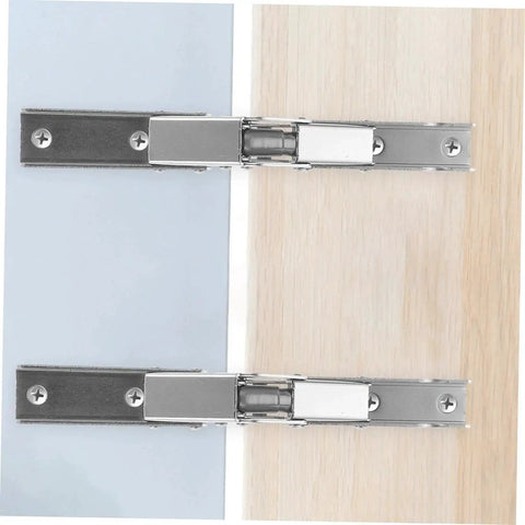 2 Pack Hidden Folding Cabinet Hinges installed on wooden cabinet doors, showing metal construction and invisible design for seamless support.