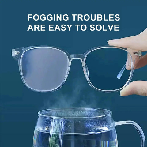 Pre Wet Lens Wipes For Eyeglasses And Camera Lenses Screens Packaged 200 Pcs shown removing fog from clear glasses