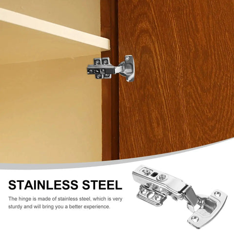 Heavy Duty 12 Pack Stainless Steel Cabinet Door Hinges Buffers For Kitchen Wardrobe Cupboard Doors With High Load Capacity And Easy Installation, Cushioned Opening And Closing For Smooth, Quiet Everyday Use shown installed on wooden cabinet.