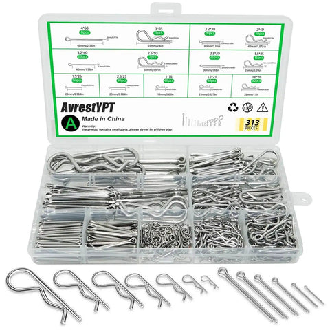 313 Piece Stainless Steel Cotter Pin Set With 13 Sizes Including Hairpin Pins And R Clips For Hitch Pin Locks
