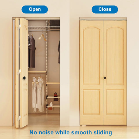 72 Inch Aluminum Bifold Closet Door Hardware Kit For Four Doors, BiFold Barn Door Track Top Mounted showing open and closed views