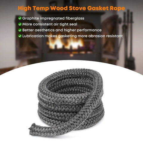 Stanbroil wood stove gasket rope, 3/4 in graphite-impregnated fiberglass, gray rolled coil