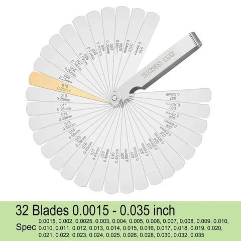 Stainless Steel Feeler Gauge Set With 32 Blades For Precise Valve And Spark Plug Gap Adjustment, Dual Metric And Imperial Readings