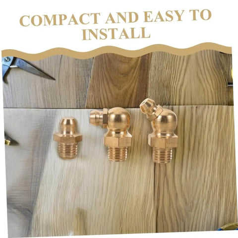 Heavy Duty 9pcs Grease Fitting Kit With Copper Nipples For Automotive And Excavator Maintenance, shown on wooden surface