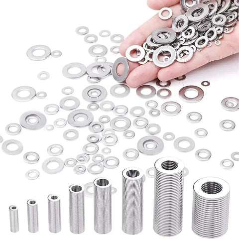 360 Piece 8 Sizes Stainless Steel Washer Set 304 Grade Flat And Lock Washers For Screws And Bolts M2 To M10 in hand