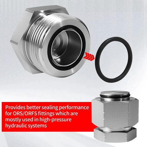 195 Piece ORS ORFS Hydraulic O Ring Kit With Buna 90 Nitrile O Rings for flat face fittings and hoses, shown with fitting