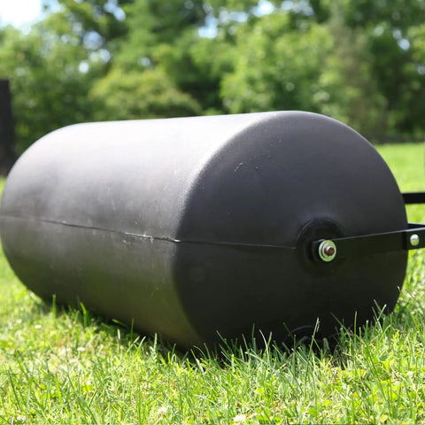 Powerful 270 Lb Poly Lawn Roller For Push Or Tow With Easy Turn Tethered Plug And Quick Filling Drum 18 By 24 Inches Brinly PRC-241BH-A Built Tough Poly Construction For Even Soil Rolling And Turf Care.