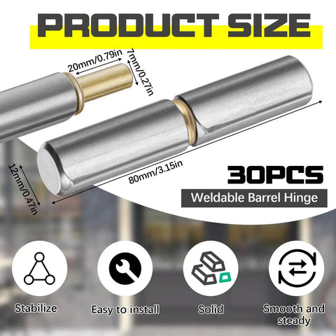 30 Pack Weld On Bullet Hinges Heavy Duty Carbon Steel For Gates And Doors shown with size details and features