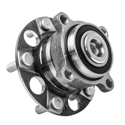 Close-up of Plug And Play Wheel Hub And Bearing Assembly Pair For Acura TSX And Honda Accord 5 Lug Left Or Right, OEM Grade Replacement.