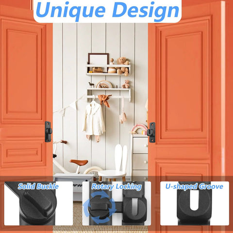 No Fuss Versatile Privacy And Security Door Latch For Barn Doors Cabinets Bathrooms And Garages With 90 Or 180 Degree Flip Lock Sliding Gate Latch Black 1 Pack Easy Left Or Right Installation installed on barn doors with orange finish
