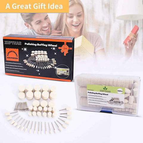 100Pcs Polishing Buffing Wheel Set For Dremel Rotary Tools With One Eighth Inch Shank Assorted Sizes And Shapes