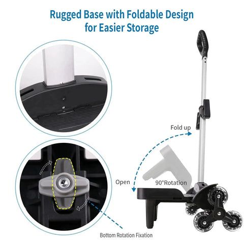 Foldable Backpack Trolley With Aluminum Alloy Frame Six Wheel Luggage Cart showing foldable design and rugged base