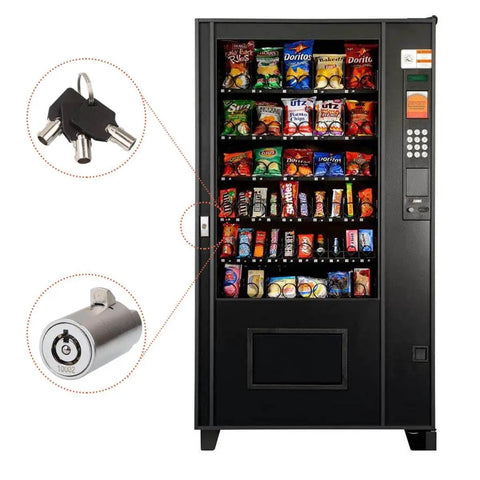 Heavy Duty Vending Machine Lock And Key Set, Two Pack Keyed Alike For Soda And Snack Machines, installed on vending unit.