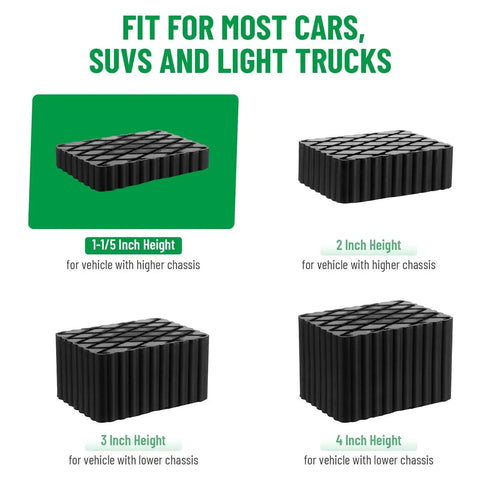 Four Pack Solid Rubber Auto Lift Pads For Car Jacks And Lifts 1800 Lb Capacity in various heights for different vehicles