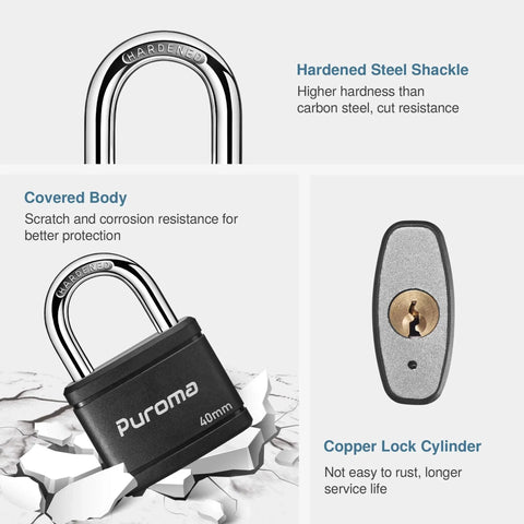 Two Pack Keyed Padlocks With 3 Keys Alike, 7/8 Inch Hardened Steel Shackle, Heavy-Duty Locks With Vinyl Covered Metal Body