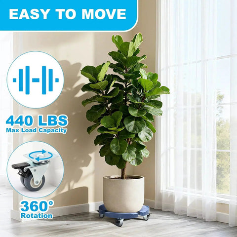 Adjustable Plant Caddy With Wheels For 15 To 19 Inch Round Bases Heavy Duty 440 Lbs Drum Cart With Locking Rollers, in blue.