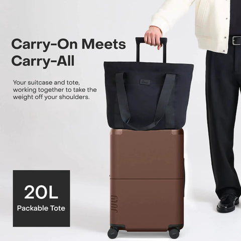Expandable Carry On Max 21 Inch Airline Approved Rolling Luggage With Travel Tote, dark brown with black tote on top