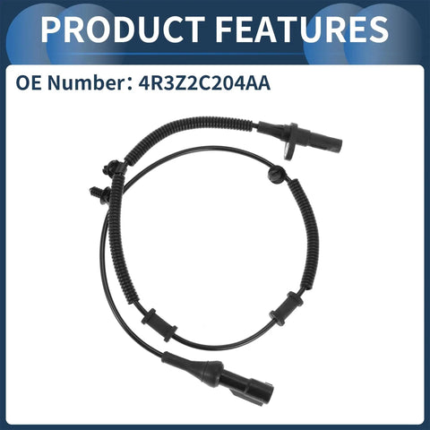ABS wheel speed sensor with wiring harness, black plastic, front-left view for Ford Mustang 2005–2010