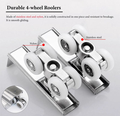Heavy Duty Double Track Barn Door Hardware Kit With 4 Rollers For Wardrobe Or Bifold Doors Champagne Finish 220cm Rail Supports Up