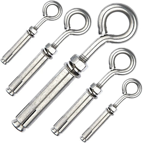 Built Tough Heavy Duty M6 Eyebolts Set In Stainless Steel For Wall, Ceiling And Concrete Anchors Expansion Screws With Nut, Rustproof