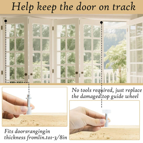 Six Piece Bi Fold Door Top Roller Guide Wheel And Top Pivot Spring Loaded Bifold Door Hardware Repair Kit for Doors 1-1/8 in Thick