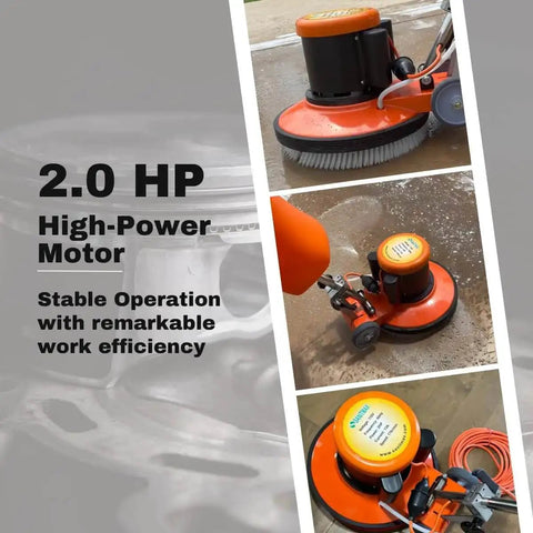 Heavy Duty 17 Inch Floor And Carpet Buffer Machine Workhorse With 2.0 HP Motor 175 RPM 3.4 Gallon Water Tank Built For Commercial Use