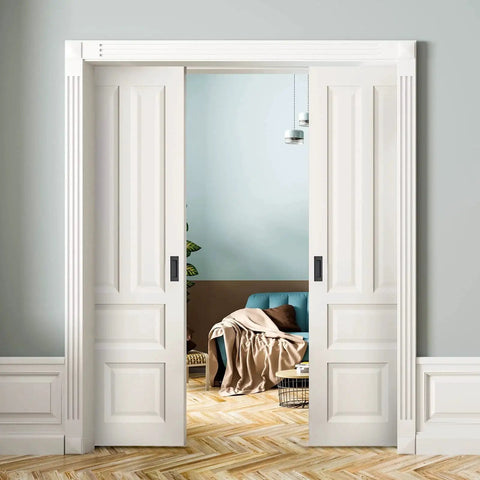 White sliding doors with 4 Pack Black Sliding Closet Door Pulls Flush Recessed Finger Pulls 4.72 Inch Length Square Cabinet Pulls shown in interior