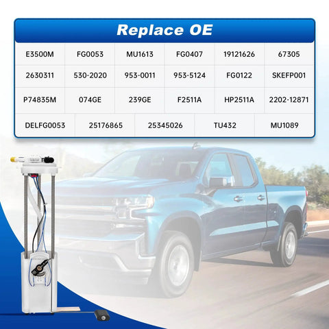 Chevy Silverado And GMC Sierra Fuel Pump Assembly With Sending Unit And Pressure Sensor Replacement For 1999-2004 4.3L-8.1L V8 Engines