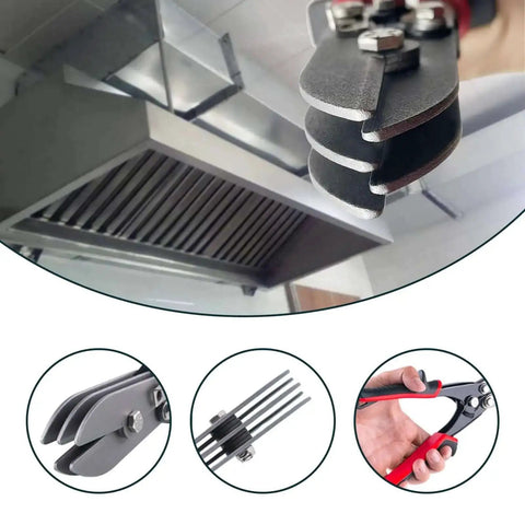 5 Blade Hand Crimper For Sheet Metal And Gutter Work Heavy Duty Crimp Tool displayed in use on vent piping