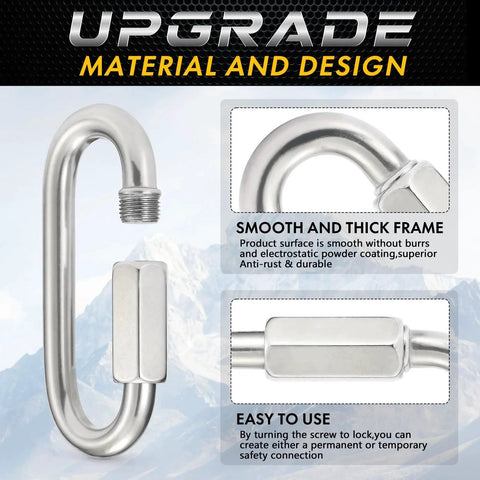 Stainless Steel Chain Quick Links Set Of 6 2.45 Inch 304 Stainless Steel Connectors with smooth thick frame and screw lock