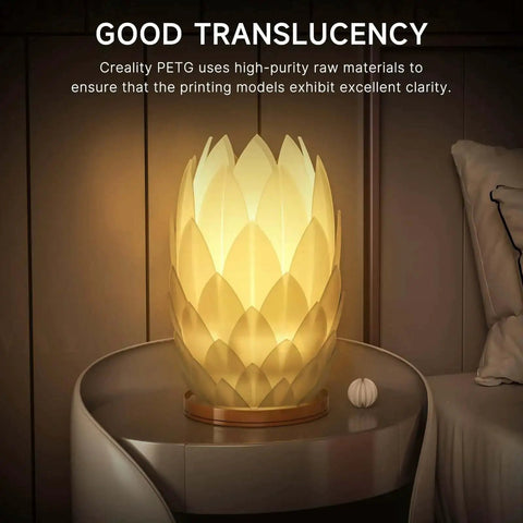PETG filament 3D printed lamp with good translucency on a table