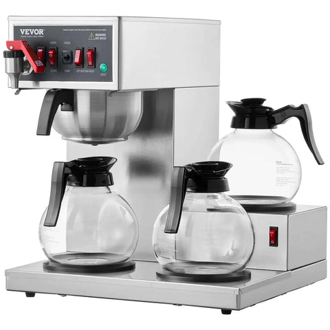 12 Cup Commercial Drip Coffee Maker With 3 Glass Carafes And 3 Warmer Plates, Stainless Steel Pour Over Brewer With Auto Water Intake For Restaurant Office Or Cafe, Big Batch Fast Brew In Minutes