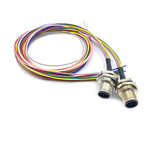 Two Pack M12 8 Pin A Code Front Mount Male Connector Cable IP67 Waterproof Unshielded Straight Aviation Socket half meter