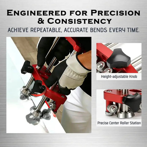 Sheet Metal Bender With Dual Station Rollers For 0 To 100 Degrees, tool close-up, height-adjustable knob, center roller station