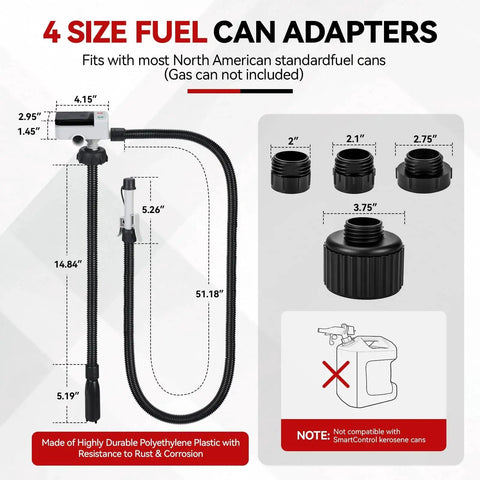 Battery Powered Fuel Transfer Pump With Auto Stop, Portable Electric Gas Can Pump Transfer With 51 Inch Hose And 4 Adapters For Gasoline Diesel Water