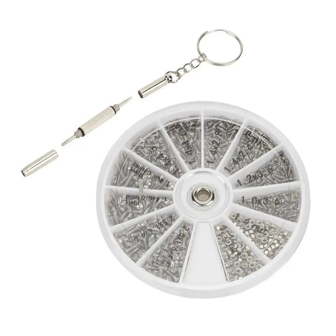 Screw Nut Assortment Kit With 600 Pieces Stainless Steel Mini Screws And Nuts, 12 Size Options, circular case, tool attached