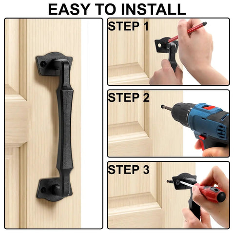 Installation of 10 Inch Sliding Barn Door Handle Matte Black Cast Iron Door Pull For Fence Gate Garage Shed Closet Cabinet Pantry Screws Included Easy Install Rustic Square Design Durable Cast Iron Construction Matte Black Powder Coat For Long Lasting Rust Resistant Use