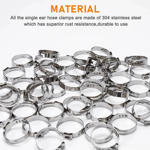 117 Piece 16 Size Single Ear Hose Clamp Kit In 304 Stainless Steel With Ear Clamps 6.5 To 48.5 Mm For Automotive Plumbing And Home Appliances